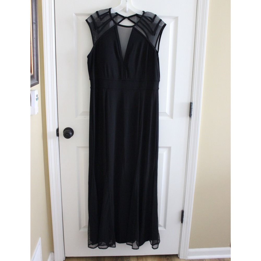 NW Nightway Women's Size‎ 14 Black Mesh Cut Out Mermaid Gown Dress